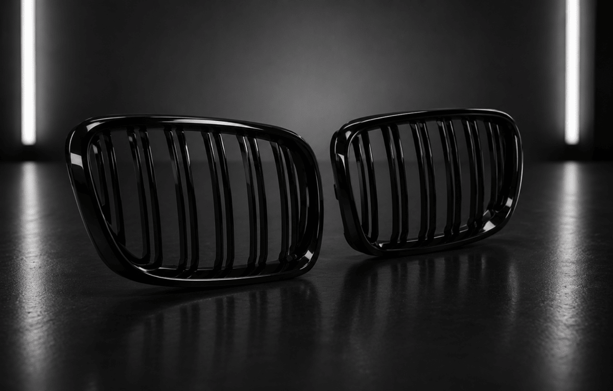 Gloss Black Double Slat Kidney Grilles — BMW 1 Series E81/E82/E87/E88 Facelift (2007–2012) - NightLine