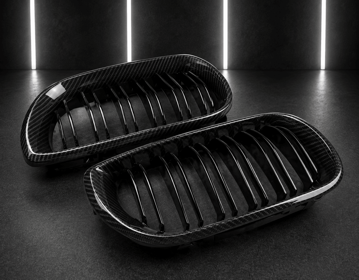 Carbon Fibre Double Slat Kidney Grilles — BMW 1 Series F20/F21 (2015–2019) - NightLine