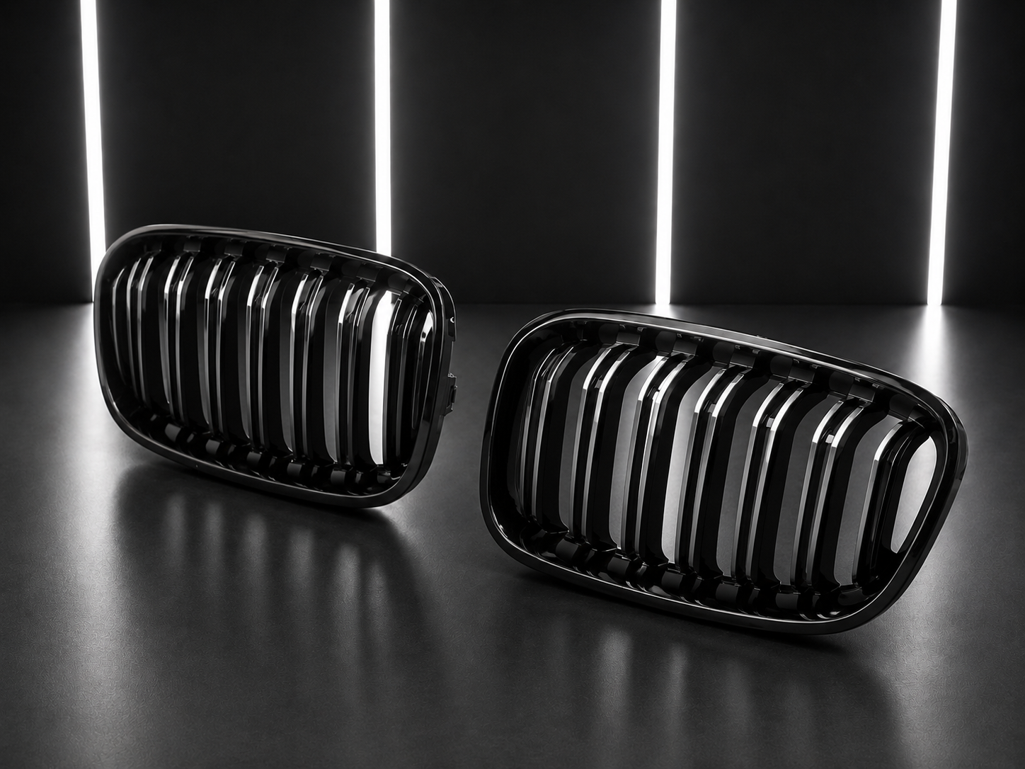 Gloss Black Double Slat Kidney Grilles — BMW 1 Series F20/F21 LCI (2015–2019)