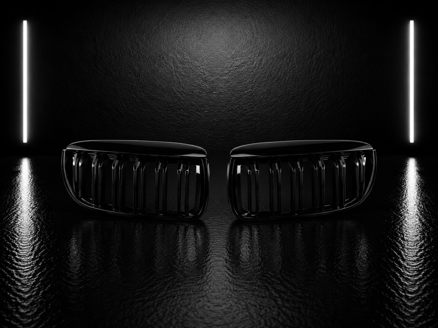 Gloss Black Double Slat Kidney Grilles — BMW 3 Series E90/E91 LCI (2009–2013)