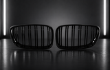 Gloss Black Double Slat Kidney Grilles — BMW 1 Series E81/E82/E87/E88 Facelift (2007–2012)