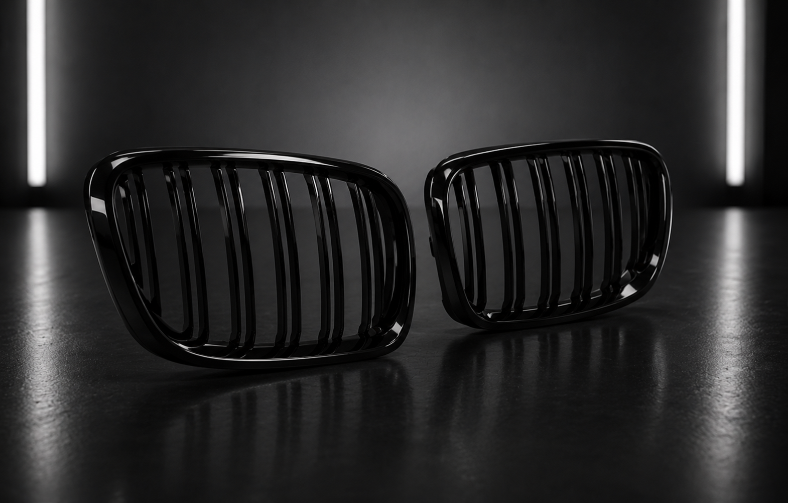 Gloss Black Double Slat Kidney Grilles — BMW 1 Series E81/E82/E87/E88 Facelift (2007–2012)