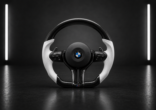 NightLine Carbon Fibre Steering Wheel — White Leather (BMW 1 2 3 4 Series)