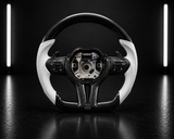 NightLine Carbon Fibre Steering Wheel — White Leather (BMW 1 2 3 4 Series)
